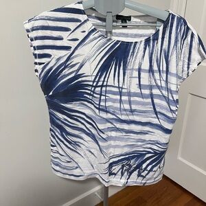 Lauren Ralph Lauren Blue and White Tropical Print Tee